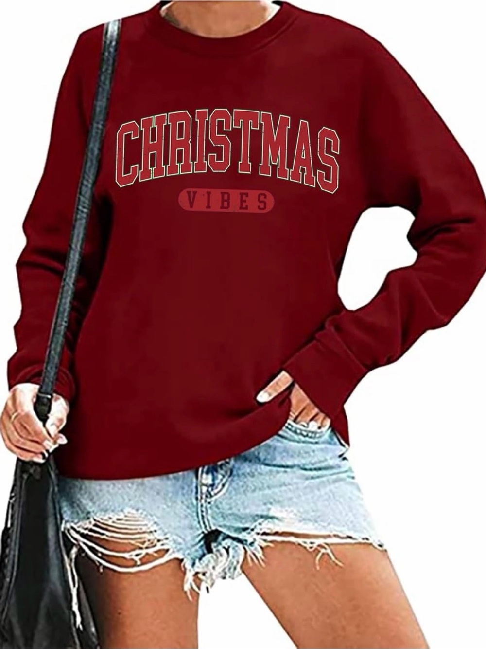 Women Christmas Vibes Sweatshirt Letter Print Xmas Long Sleeve Shirt 2X NEW